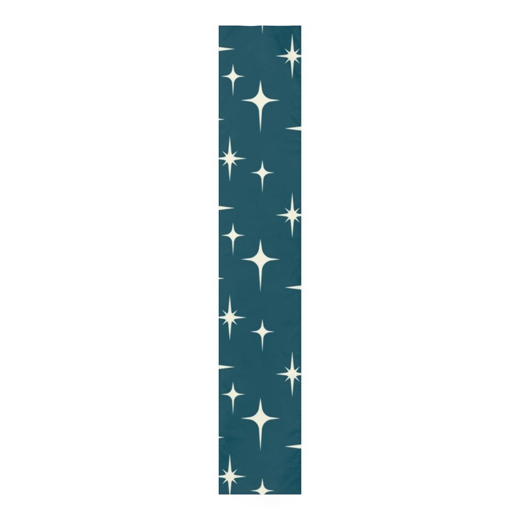 Retro 50s Starburst MCM Atomic Age Blue Table Runner | lovevisionkarma.com