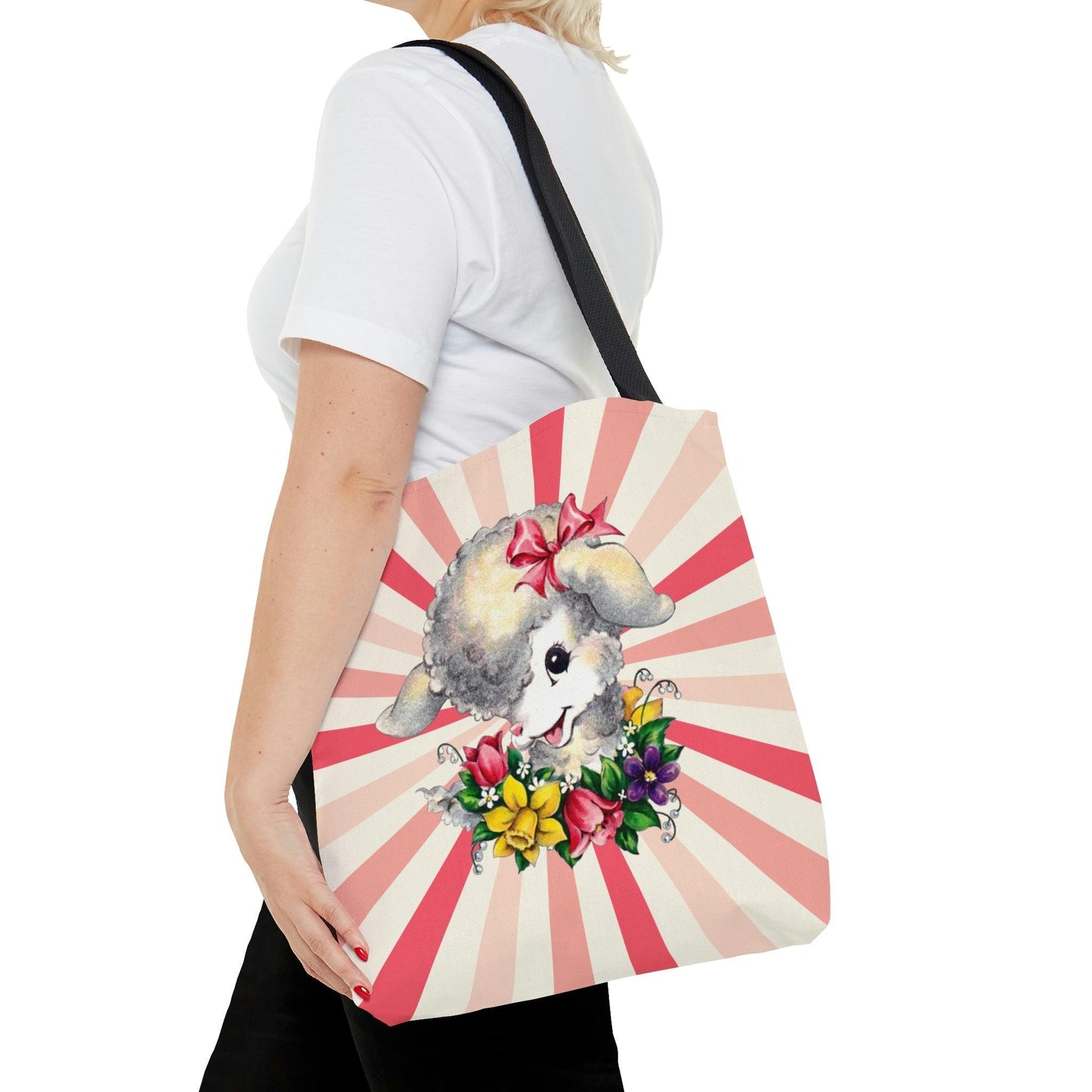Vintage Kitsch Lamb Easter Retro MCM Colorful Tote Bag | lovevisionkarma.com