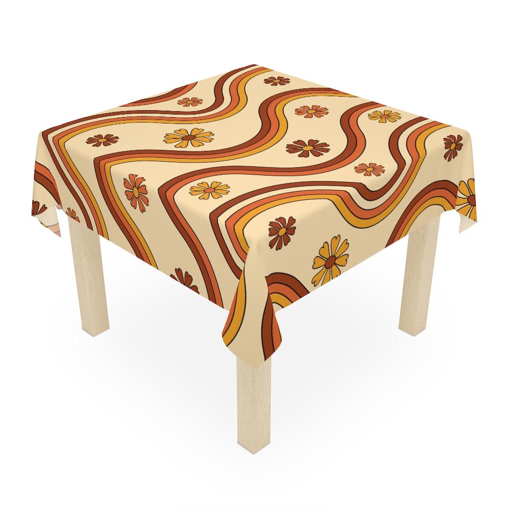 Retro Boho Flowers and Rainbows Multicolor MCM Tablecloth | lovevisionkarma.com
