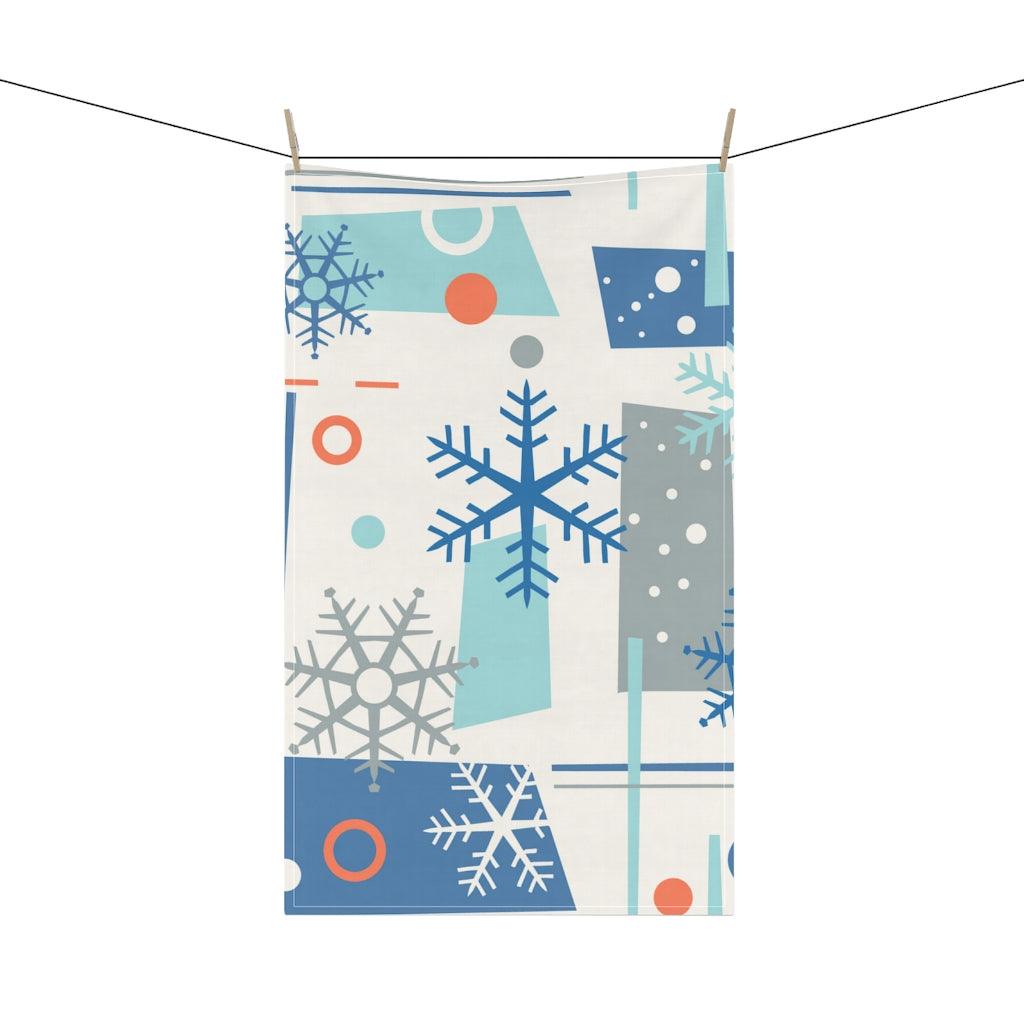 Retro Mod Snowflake Christmas Kitchen Tea Towel | lovevisionkarma.com