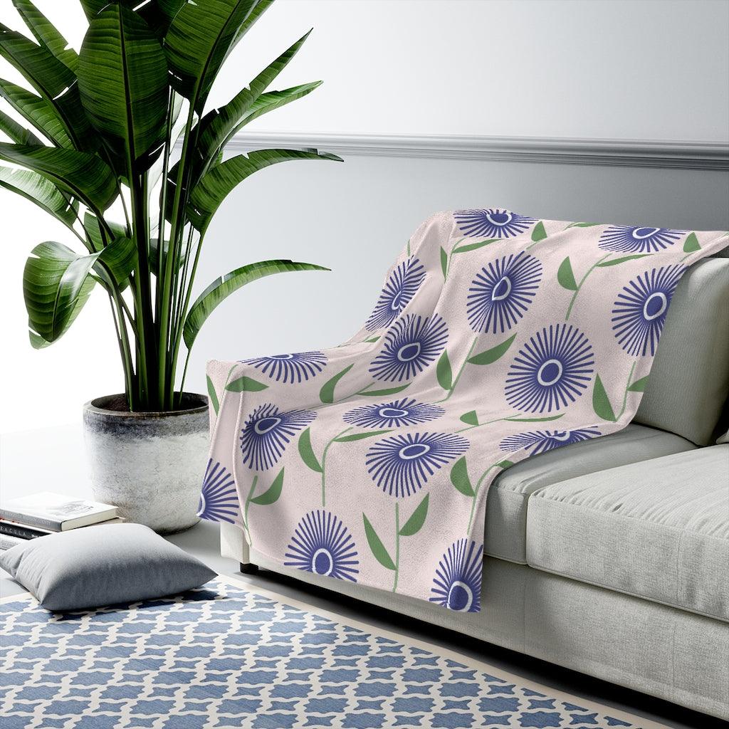 Scandinavian MCM Danish Floral Purple Dandelion Velveteen Lightweight Blanket lovevisionkarma love.vision.karma