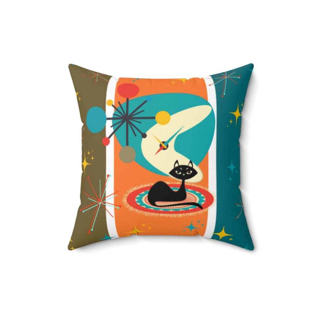 Retro Cat Atomic Starburst Mid Century Mod Colorful Pillow | lovevisionkarma.com