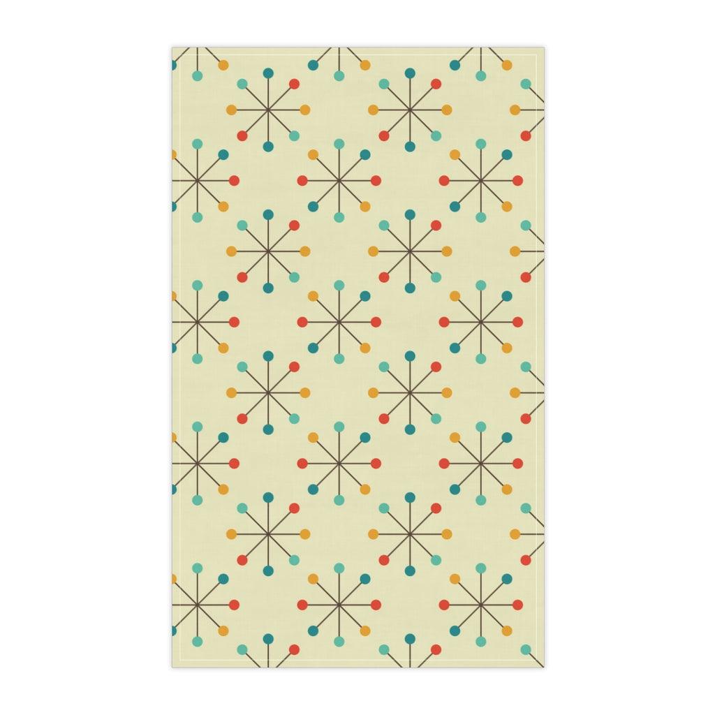 Retro 50's Atomic Starburst Orange, Teal & Cream MCM Kitchen Towel | lovevisionkarma.com