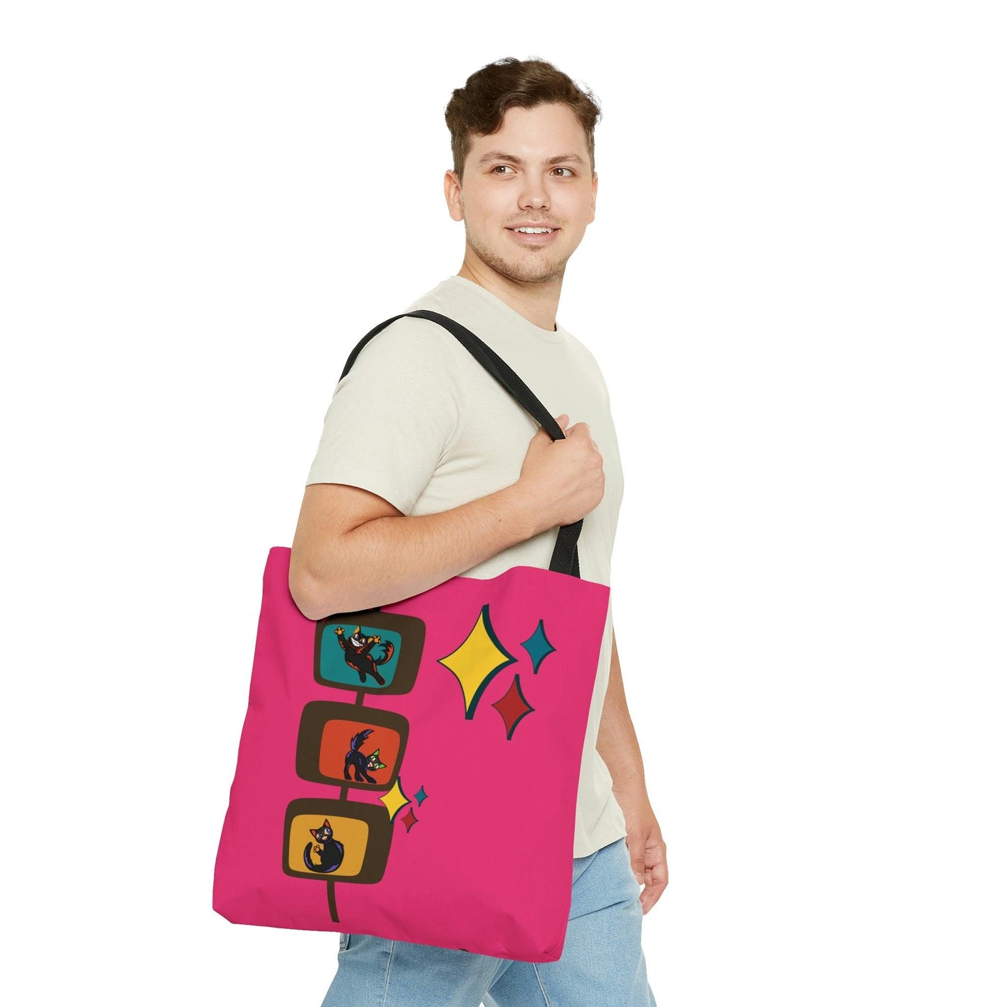 Retro Atomic Kitschy Kitties Mid Century Mod Pink Tote Bag | lovevisionkarma.com