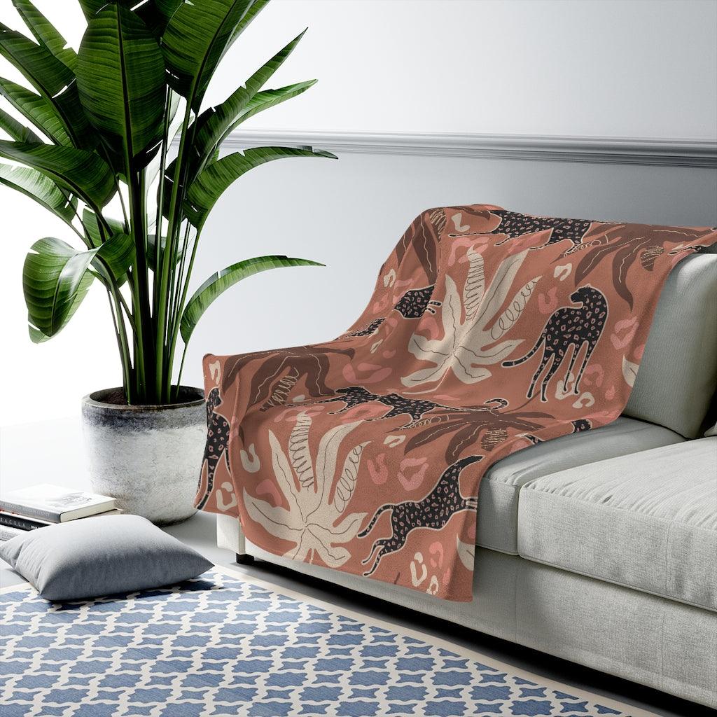 Retro Boho Leopard in Pink/Brown Jungle Lightweight Velveteen Blanket | lovevisionkarma.com