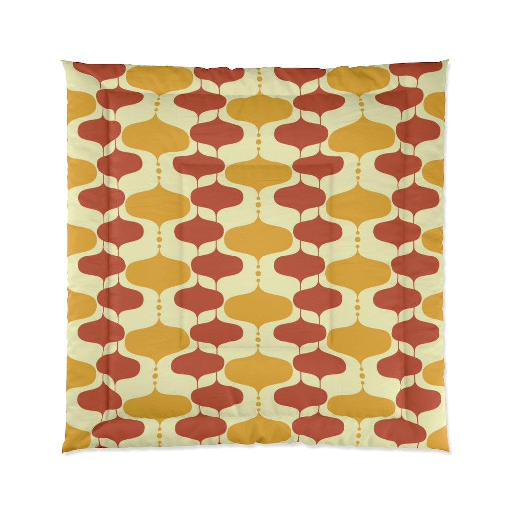 Retro Mid Century Bulbs Mustard & Orange MCM Comforter | lovevisionkarma.com