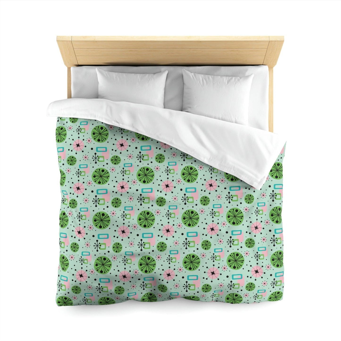 Retro 50s Atomic Burst Mid Century Mod Green, Pink & Blue Duvet Cover | lovevisionkarma.com