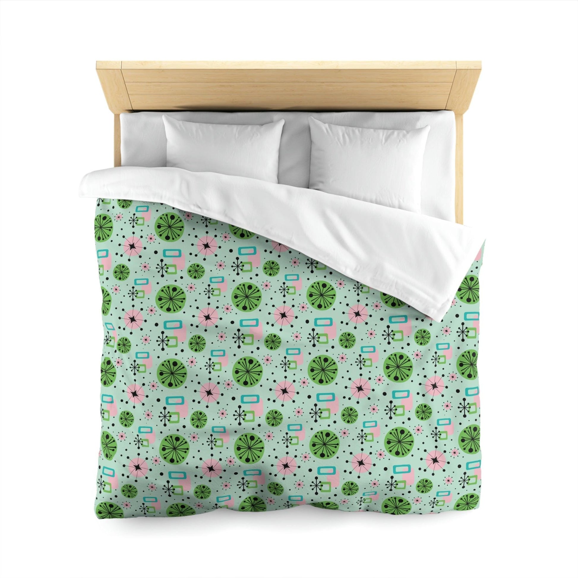Retro 50s Atomic Burst Mid Century Mod Green, Pink & Blue Duvet Cover | lovevisionkarma.com
