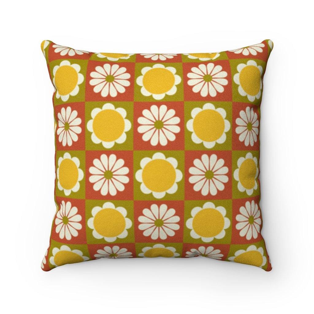 Mod 60s Flowers MCM Mustard Throw Pillow | lovevisionkarma.com