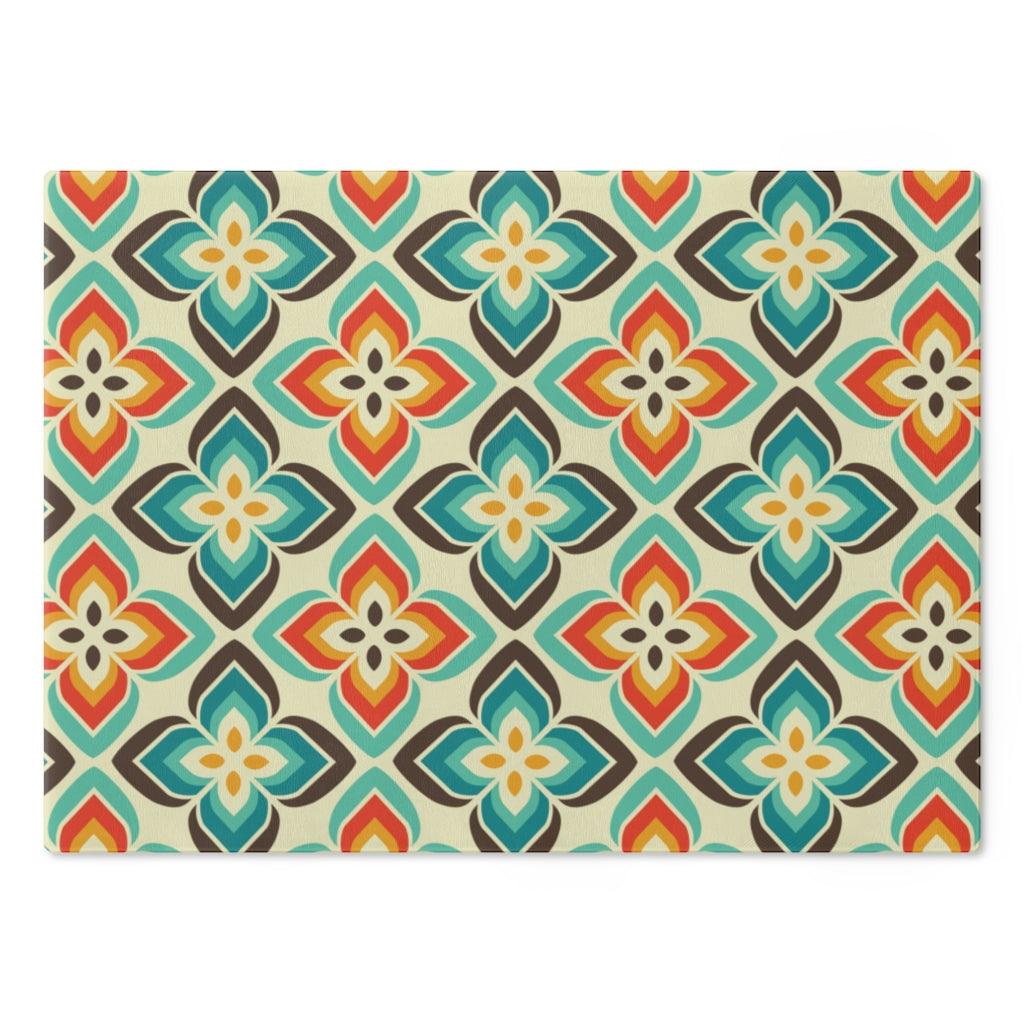 Retro Mid Century Mod Multicolor Floral Glass Cutting Board | lovevisionkarma.com