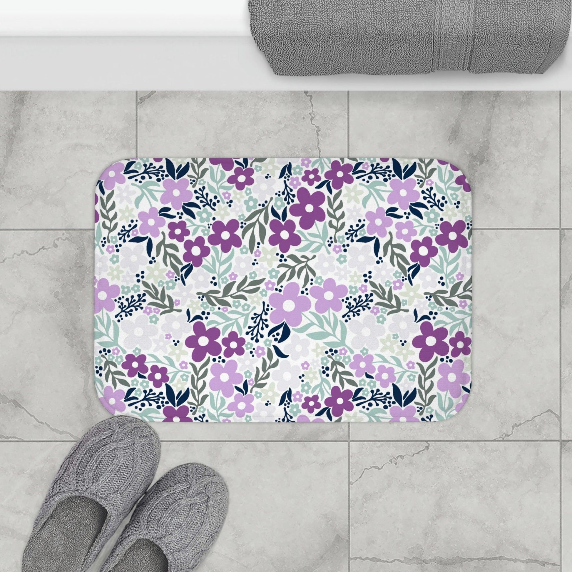 Retro Minimalist Floral MCM Purple Bath Mat | lovevisionkarma.com