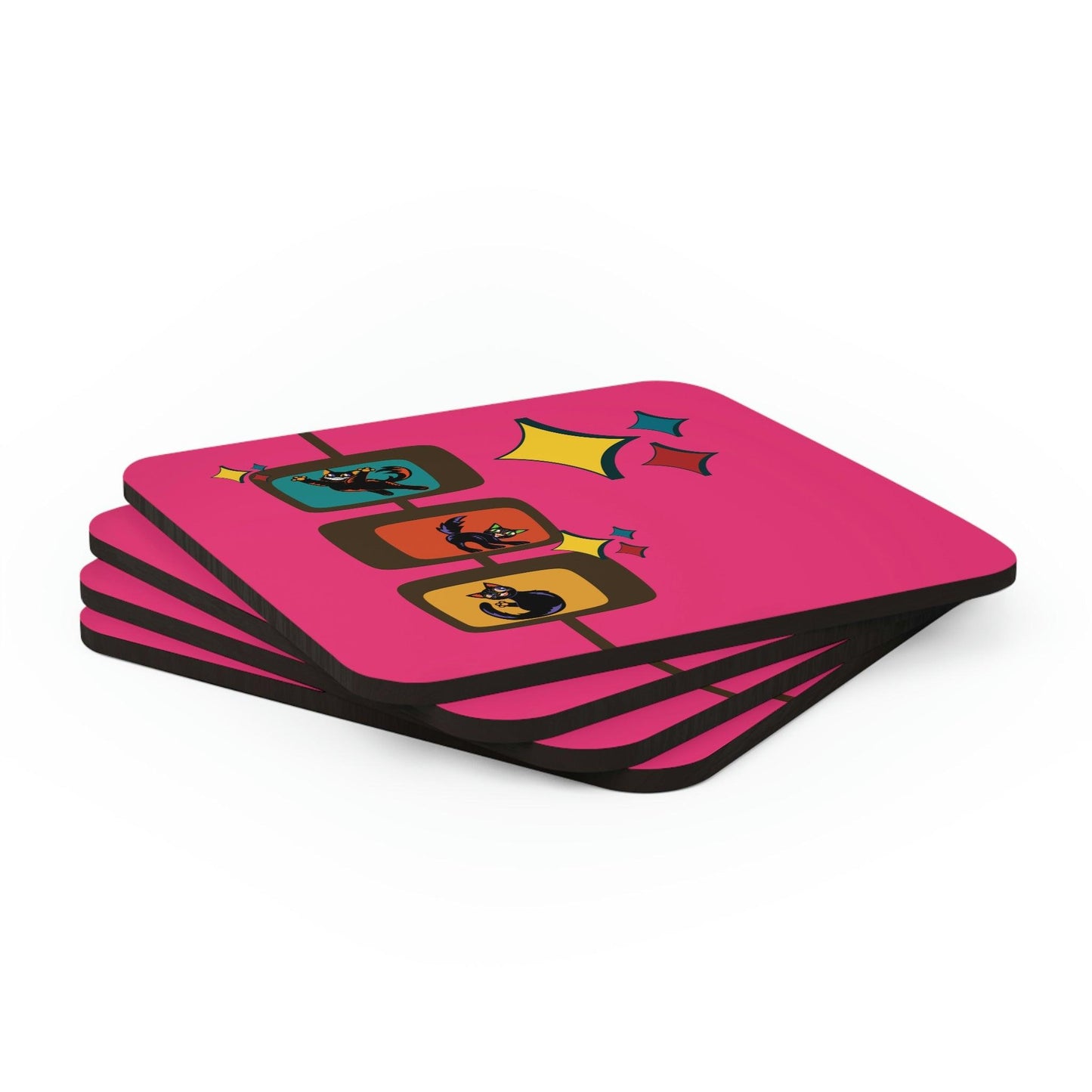 Retro Atomic Cats MCM Starburst Pink Coaster Set | lovevisionkarma.com