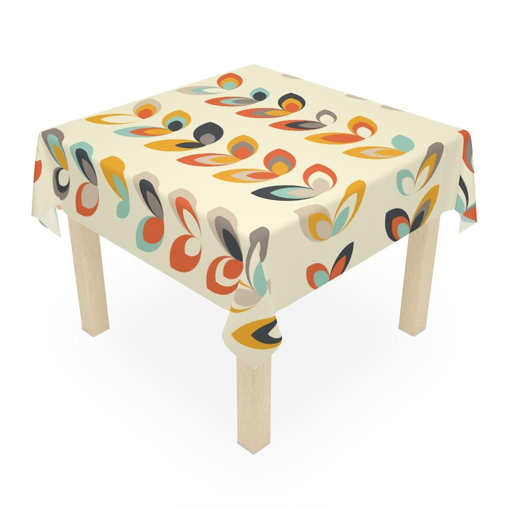 Danish Scandi Floral Leaves Cream MCM Tablecloth | lovevisionkarma.com