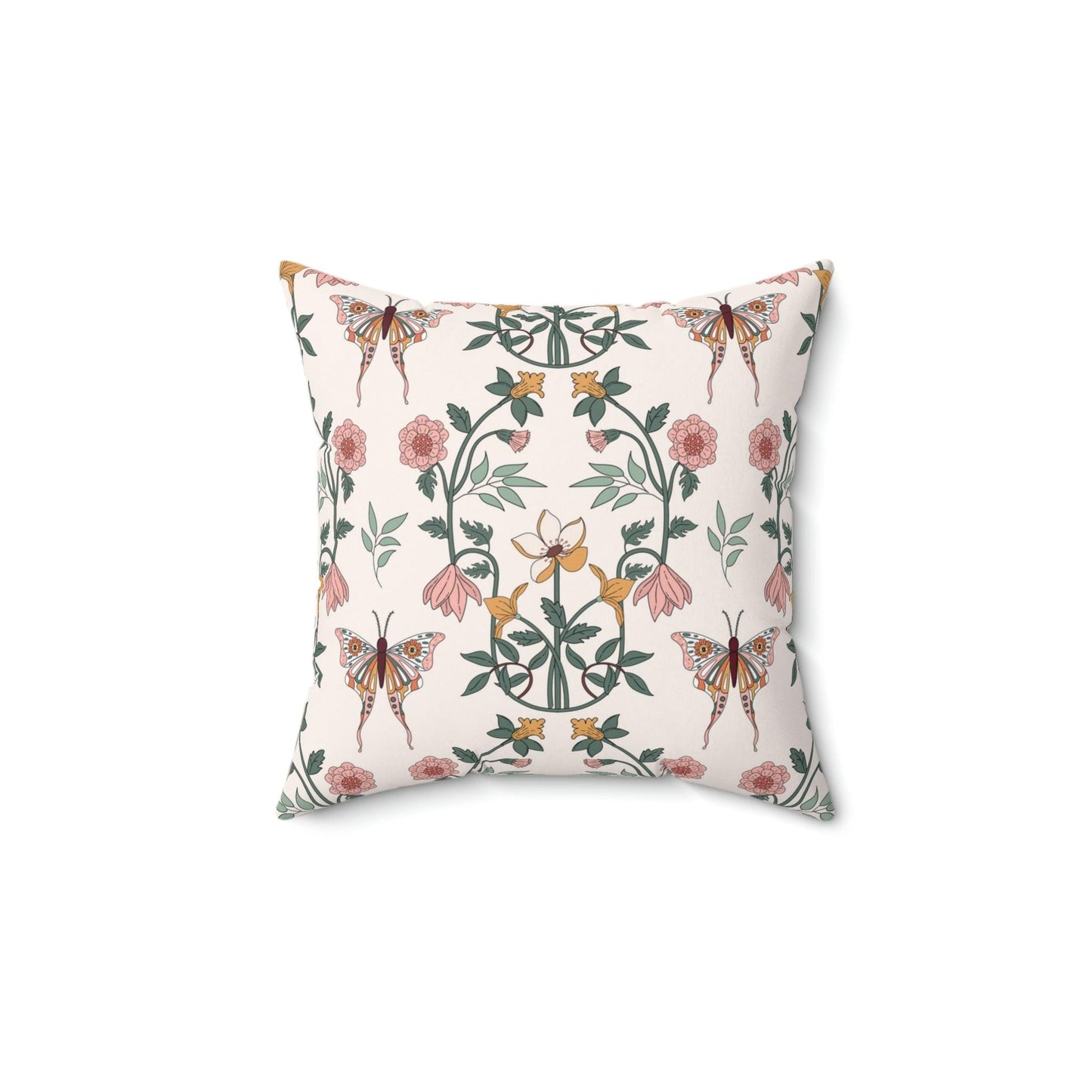 Boho Chic Florals and Moth Cottagecore Multicolor Throw Pillow | lovevisionkarma.com