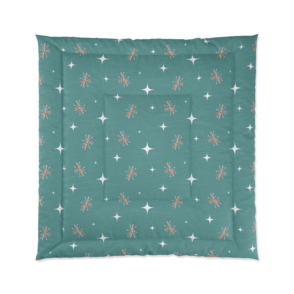 Atomic Burst Mid Century Mod Teal & Pink Comforter | lovevisionkarma.com