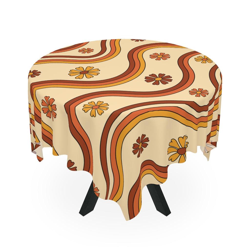 Retro Boho Flowers and Rainbows Multicolor MCM Tablecloth | lovevisionkarma.com