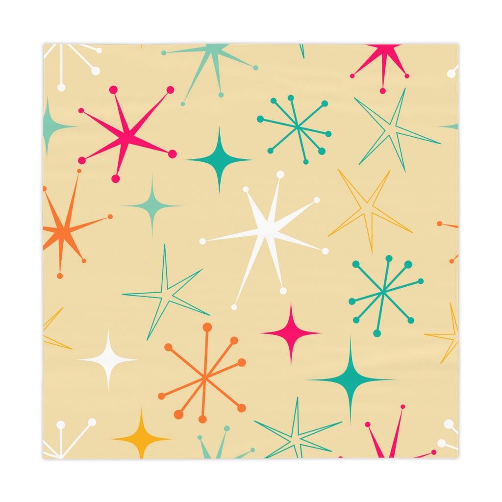 Retro Mid Century Starbursts on Cream Tablecloth | lovevisionkarma.com