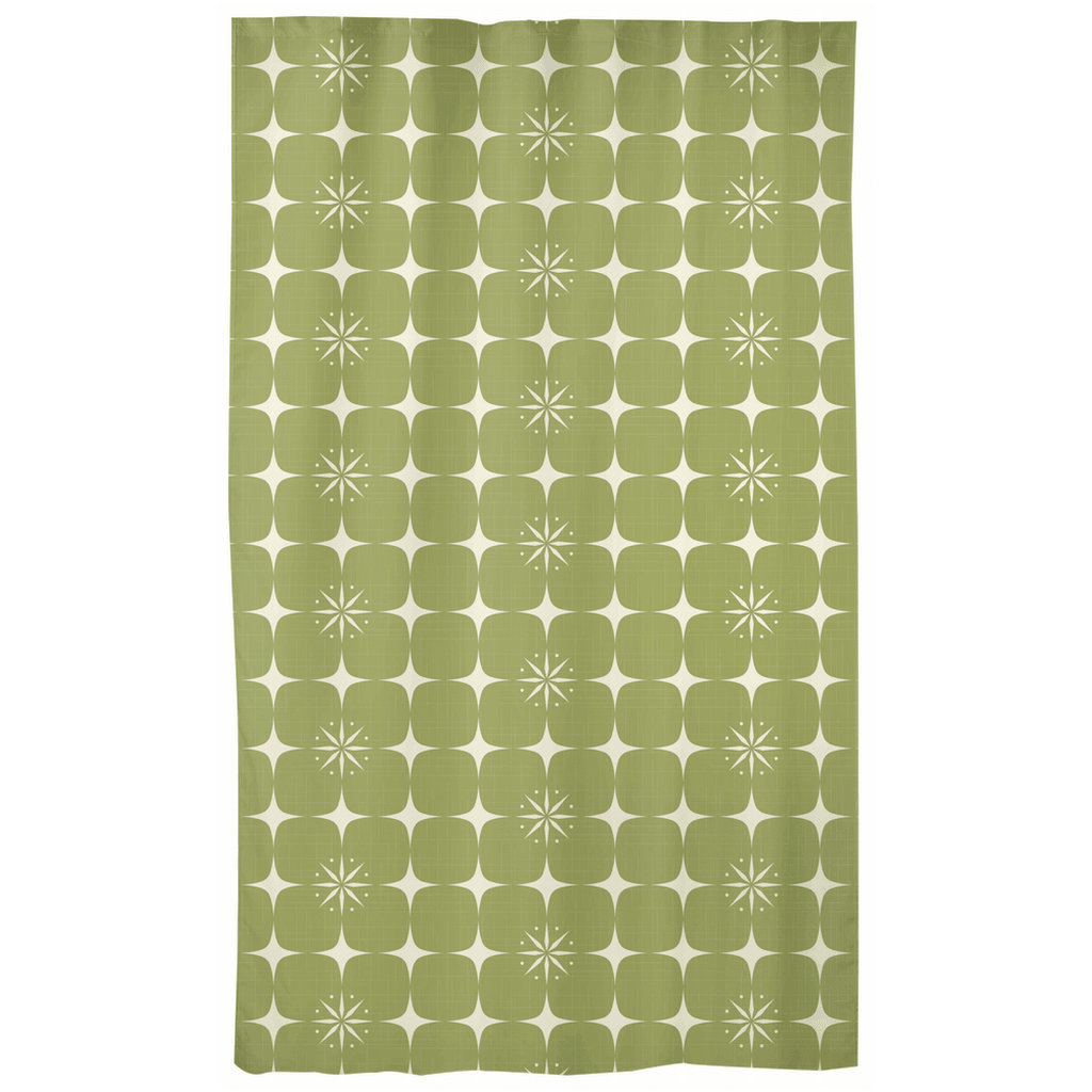 Retro MCM Atomic Bursts & Squares Green Curtains | lovevisionkarma.com