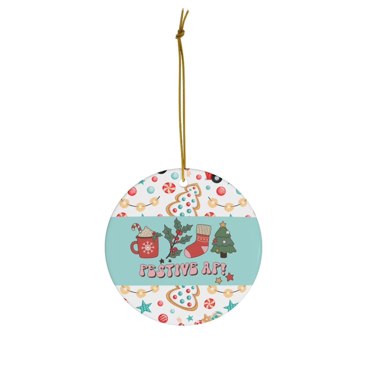 Groovy Festive AF Hippie Christmas Ceramic Ornament | lovevisionkarma.com
