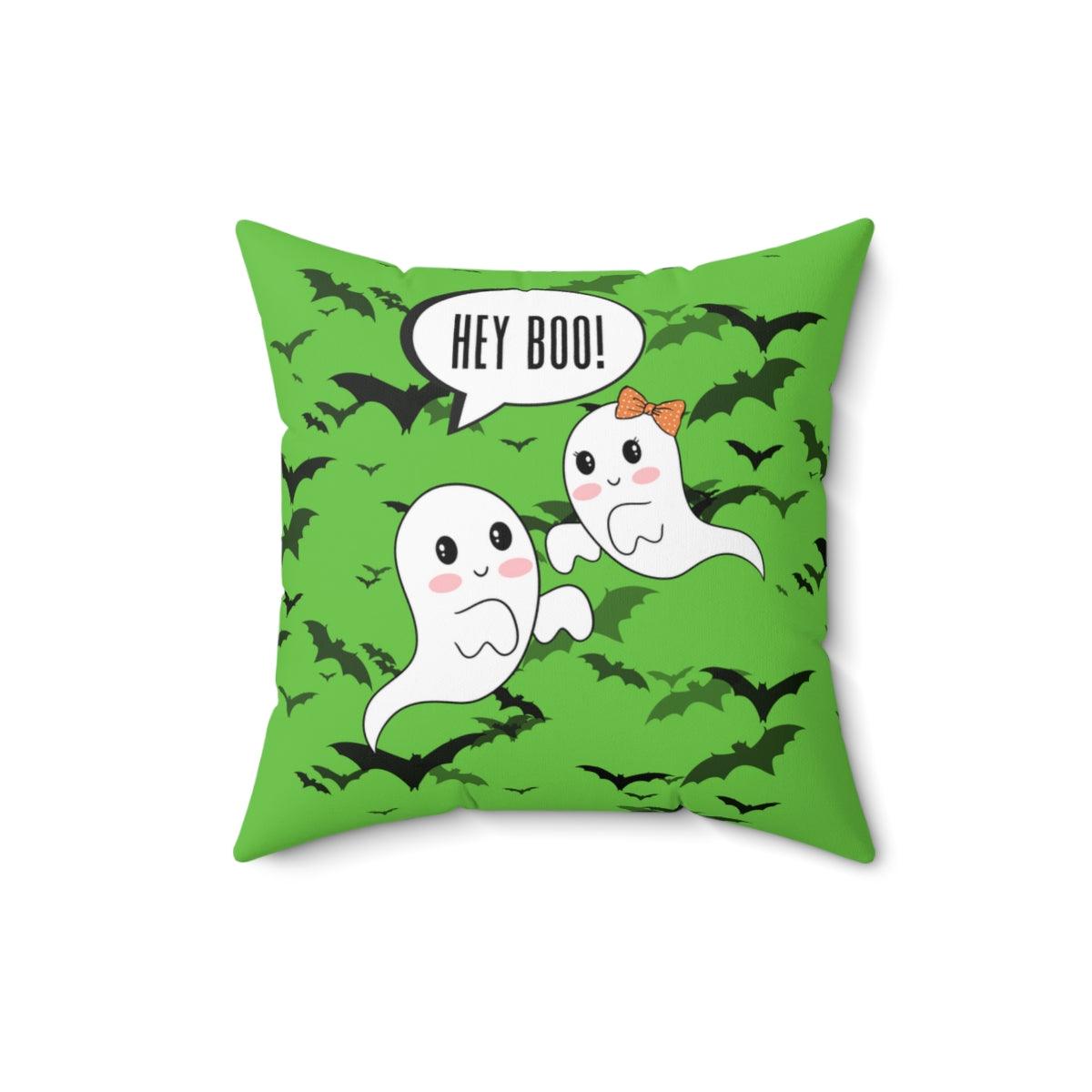 Cute Kawaii Ghost, Hey Boo Halloween Green and Purple Pillow with Different Color on EACH side | lovevisionkarma.com