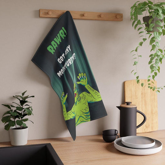 Retro Creature from the Black Lagoon, Funny Monster Halloween MCM Kitchen Tea Towel | lovevisionkarma.com