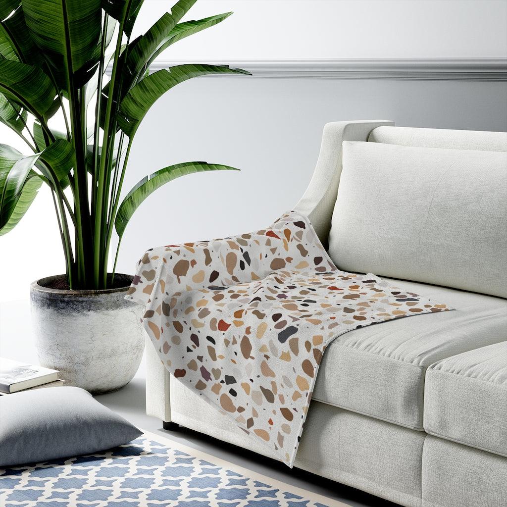 Terrazzo Print Brown Modern Minimalist Velveteen Lightweight Blanket | lovevisionkarma.com