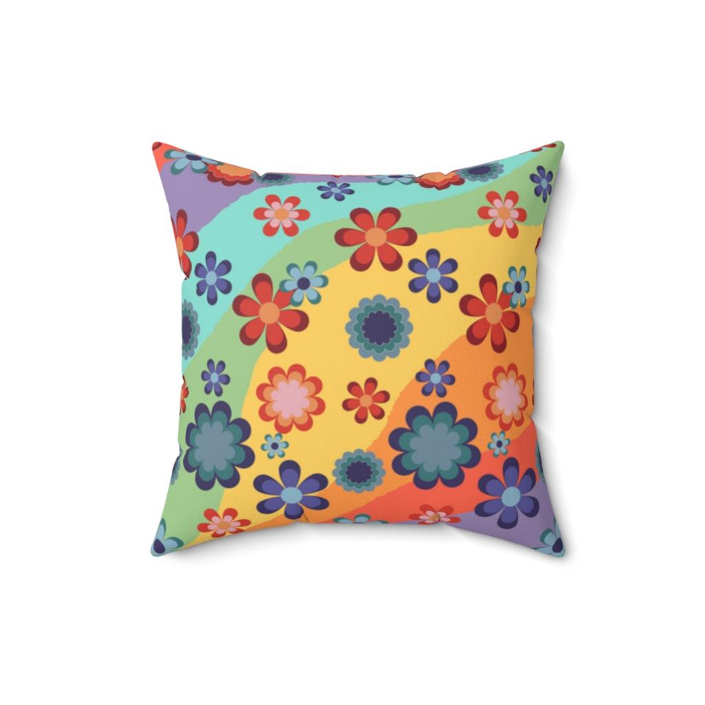 Groovy Boho Flowers Colorful Hippie MCM Pillow | lovevisionkarma.com