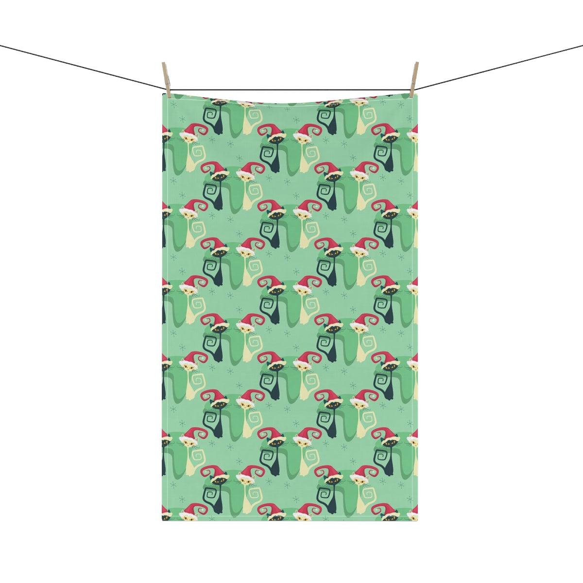 Christmas Cats Retro Atomic Kitties X-mas Tea Towel | lovevisionkarma.com