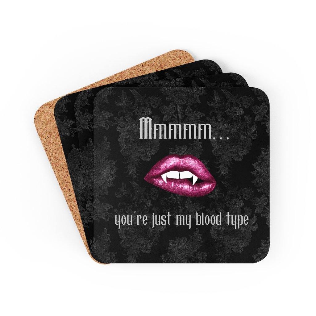 Vampire Lips Halloween Coaster Set "Just My Blood Type" Glam Goth Home Decor | lovevisionkarma.com