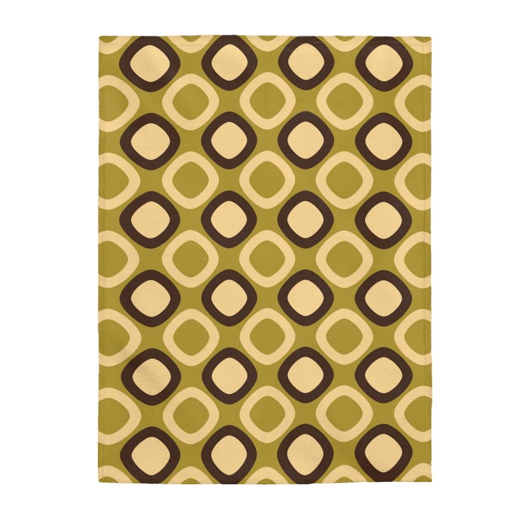 Retro Mod Squares MCM Green, Brown Lightweight Velveteen Blanket | lovevisionkarma.com