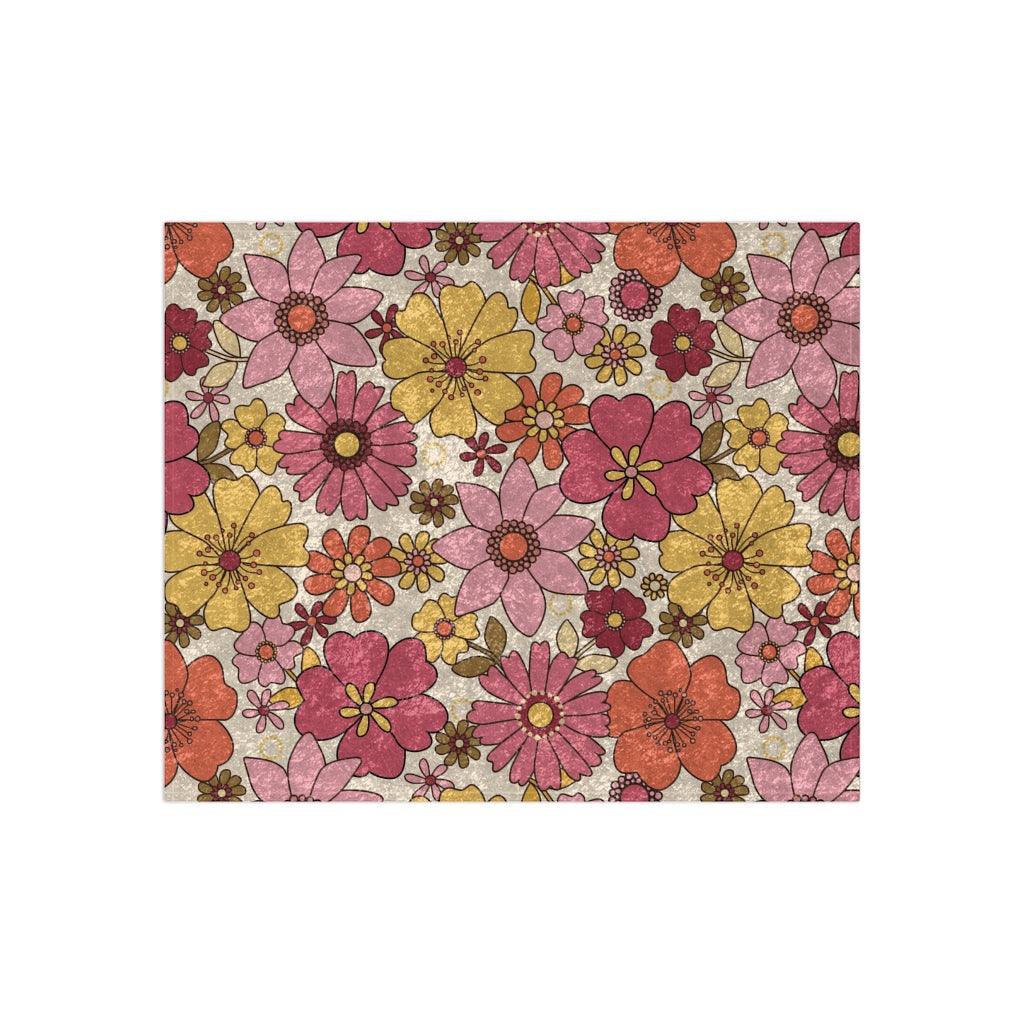 Retro Flowers 60s 70s MCM Pink, Orange & Yellow Crushed Velvet Blanket | lovevisionkarma.com