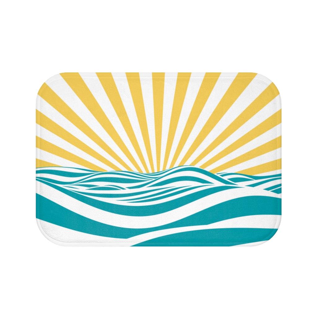 Minimalist Boho Sunrise Yellow, Blue & White Bath Mat | lovevisionkarma.com