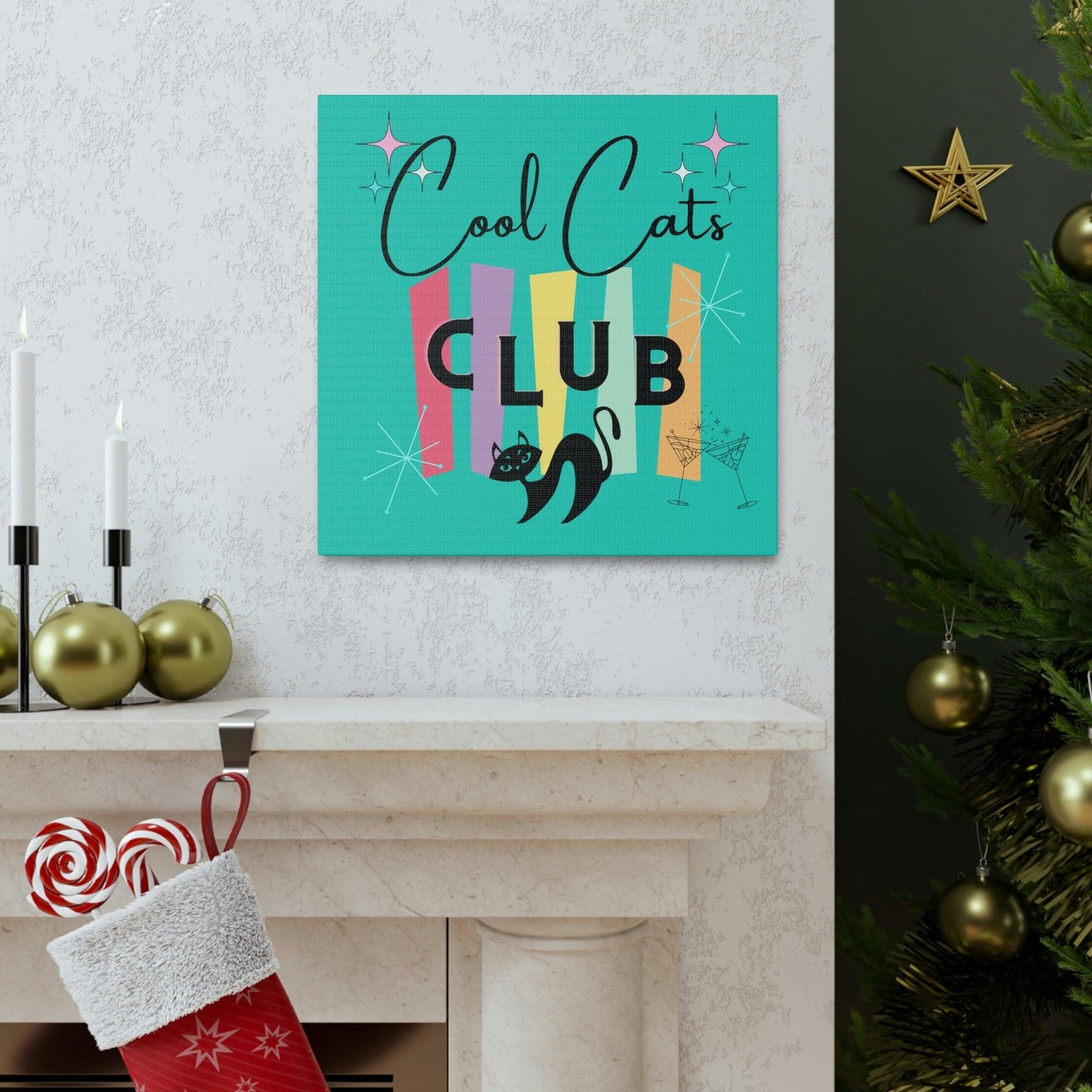 Retro MCM Atomic Cool Cat Starburst Colorful Canvas Gallery Wrap | lovevisionkarma.com