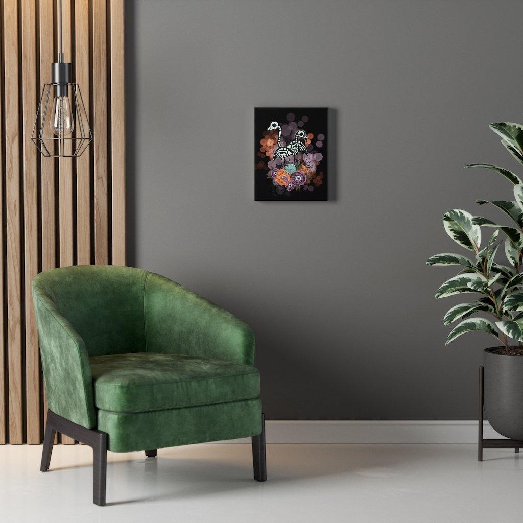 Spooky Skeleton Flamingos & Creepy-Eyed Flowers Canvas Art | Indoor Halloween Decor | lovevisionkarma.com