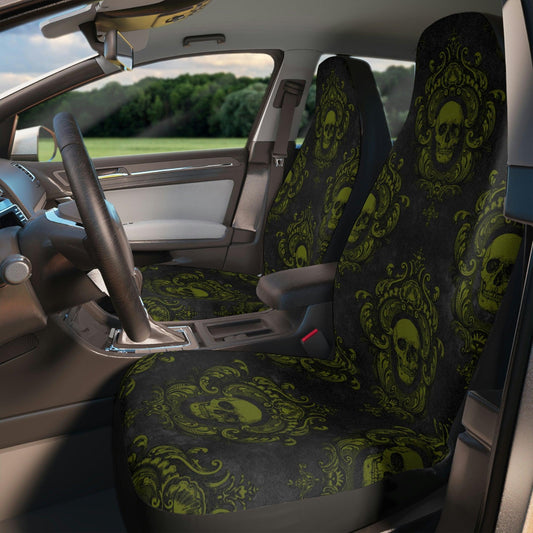 Green Gothic Skulls with Ornate Frames Glam Goth Car Seat Covers | lovevisionkarma.com