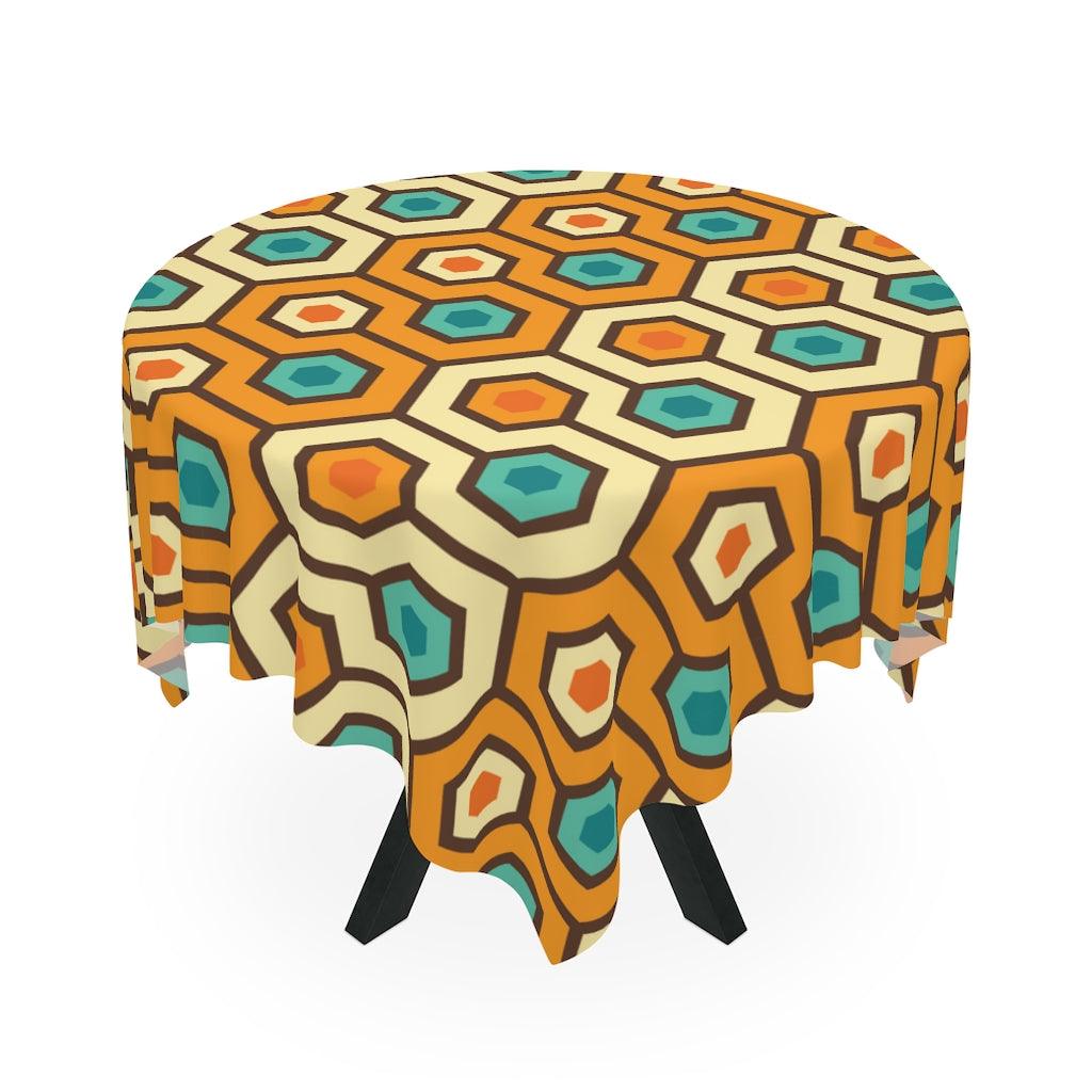 Retro Geometric Orange Hexagon Mid Century Modern Tablecloth | lovevisionkarma.com