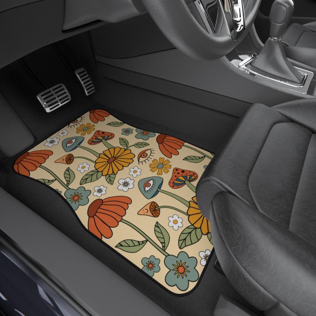 Boho Trippy Mushroom & Flowers Hippie Cottagecore Car Mats (Set of 4) | lovevisionkarma.com
