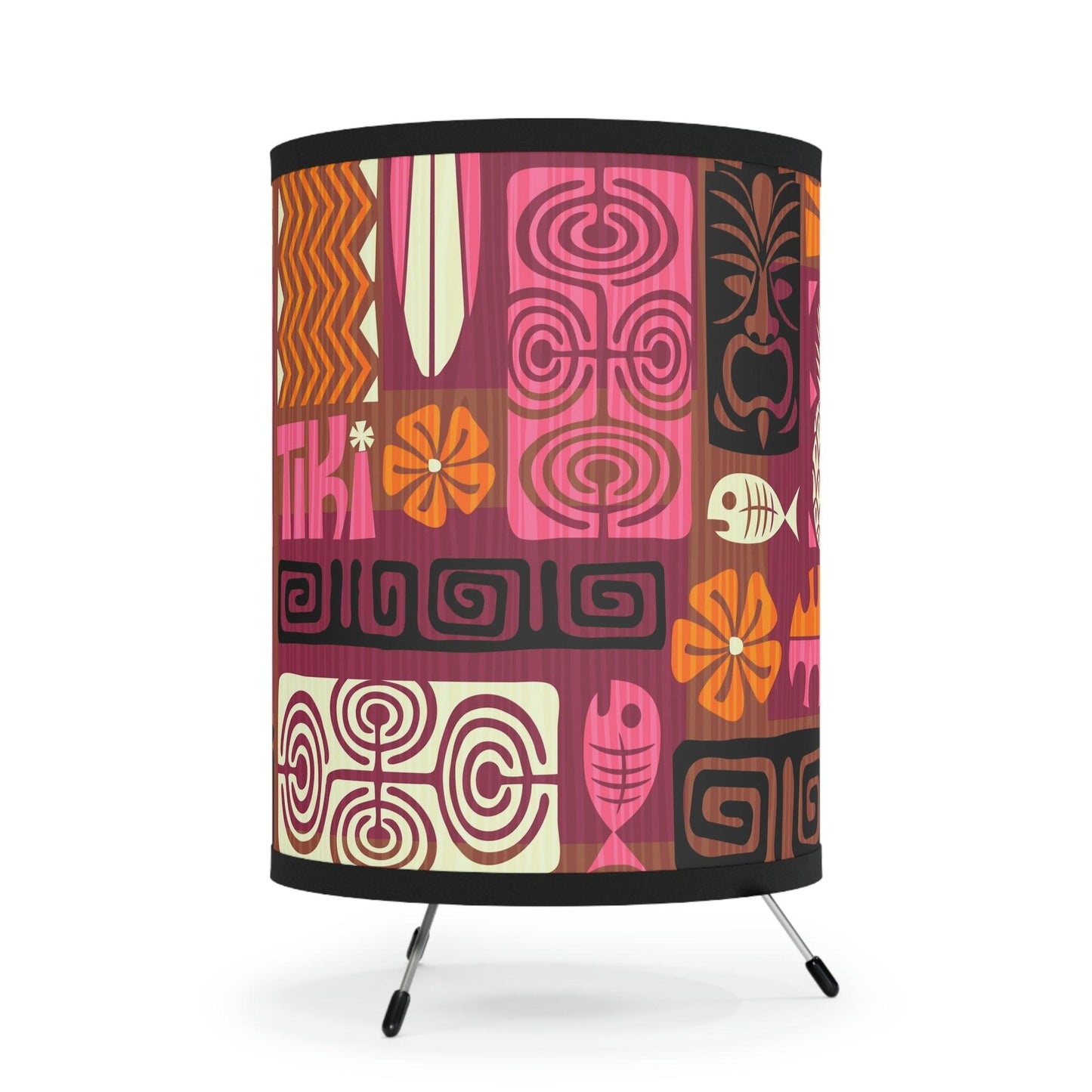 Tiki Retro 60s Brown, Orange and Pink Tabletop Tripod Lamp | lovevisionkarma.com