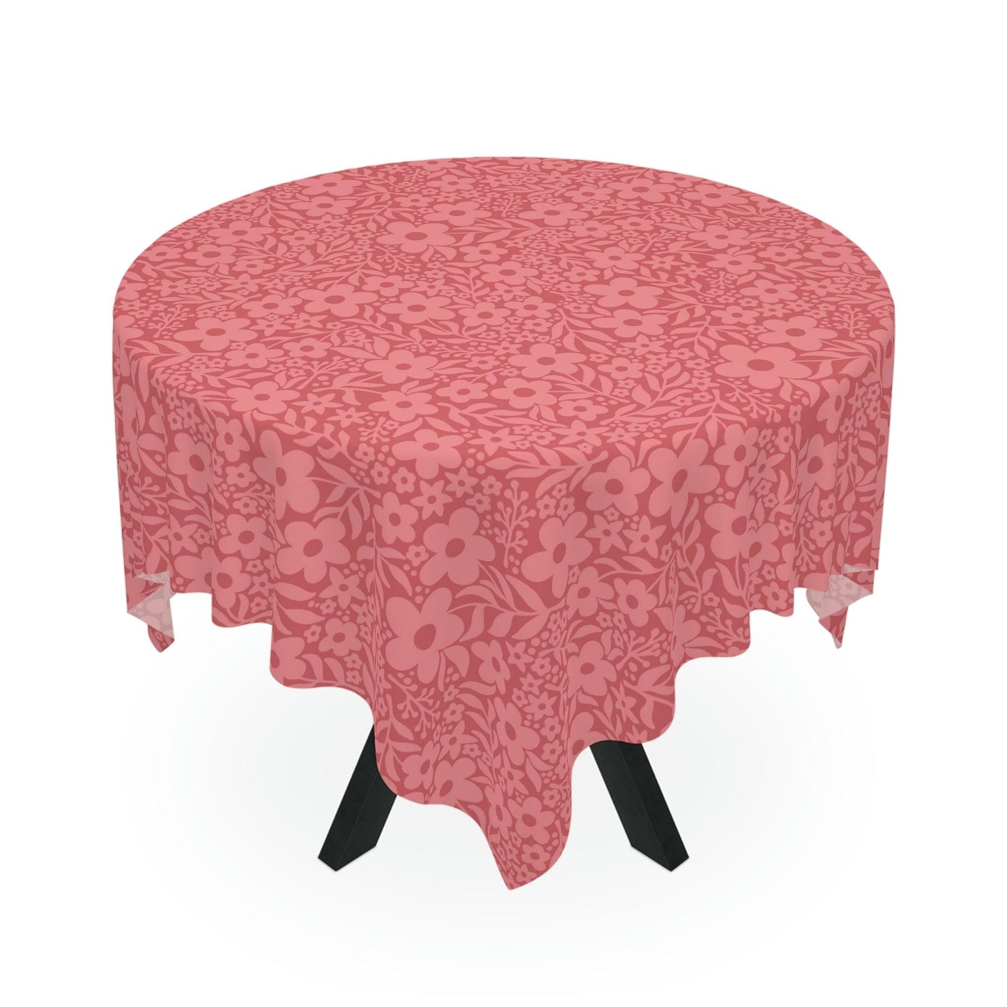 Retro Minimalist Flowers Mid Century Monochromatic Coral Pink Tablecloth | lovevisionkarma.com