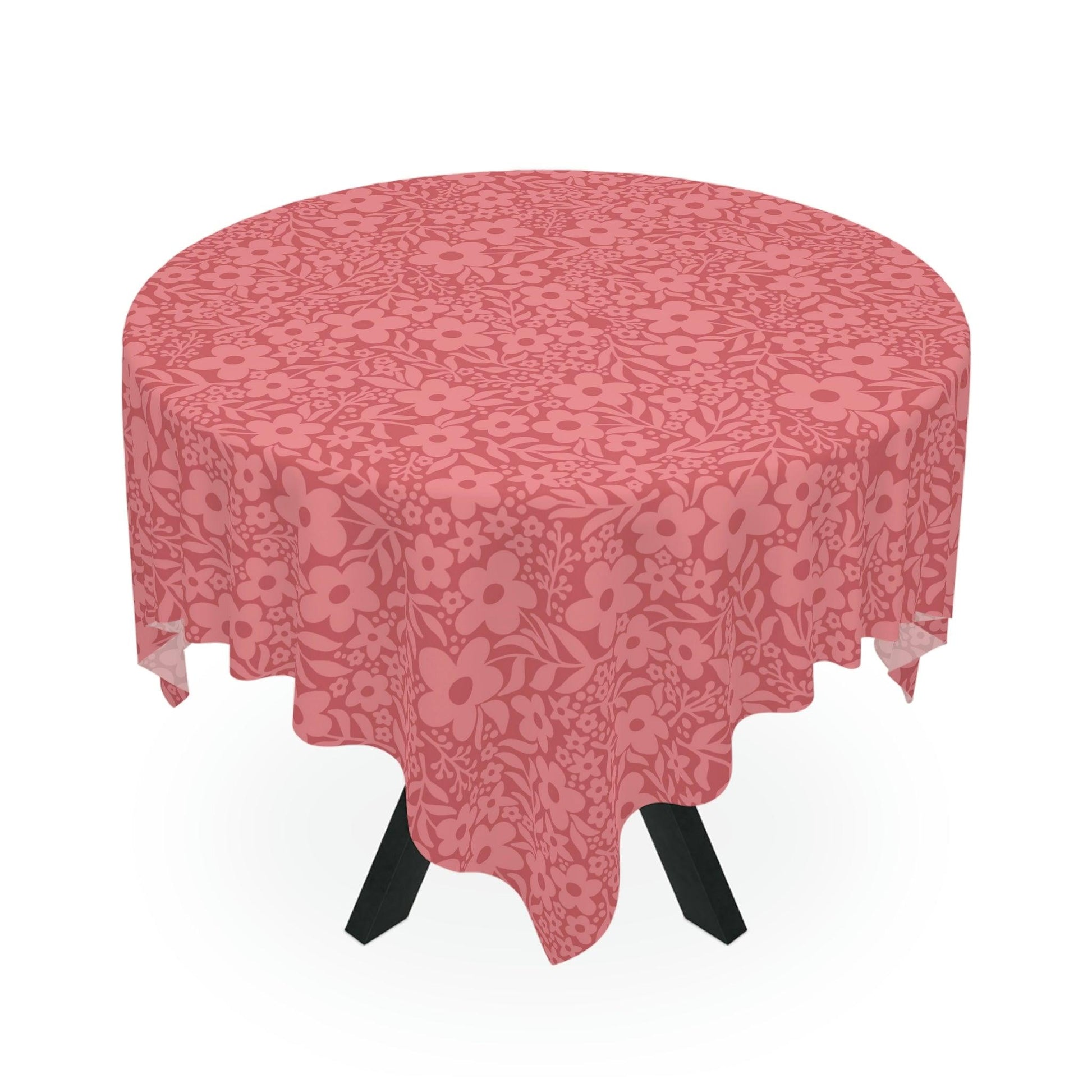 Retro Minimalist Flowers Mid Century Monochromatic Coral Pink Tablecloth | lovevisionkarma.com