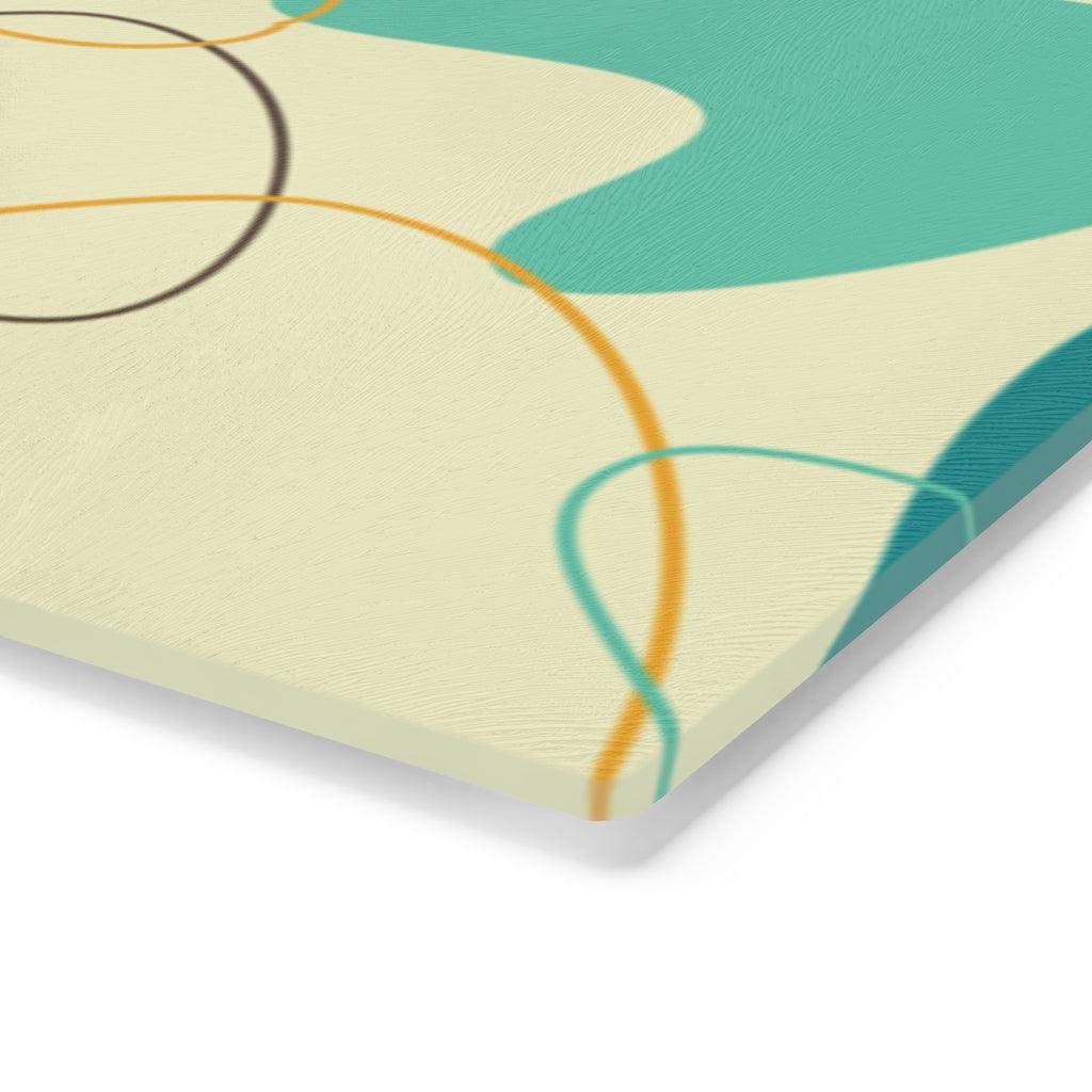 Mid Century Atomic Boomerang Blue/Cream Glass Cutting Board | lovevisionkarma.com