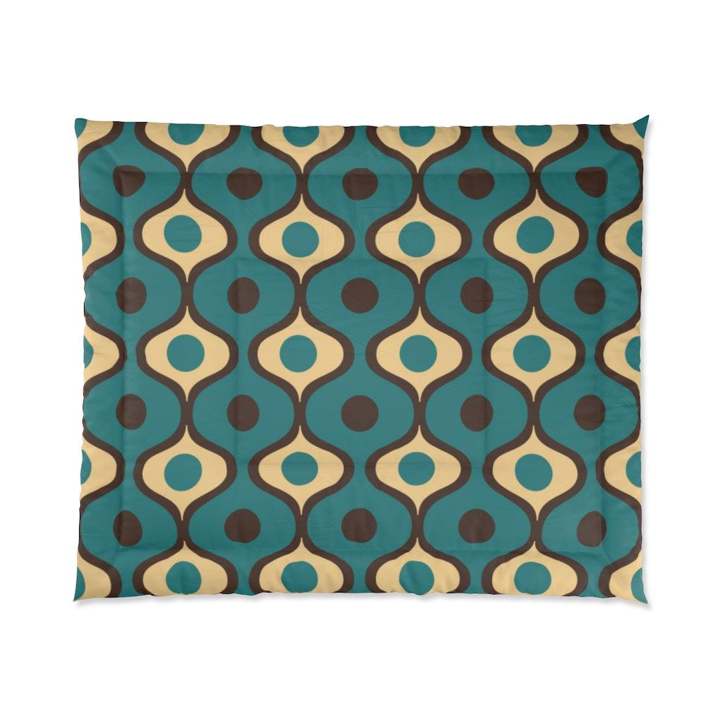 Retro 60s, 70s, Geometric Mid Century Mod Blue Comforter | lovevisionkarma.com