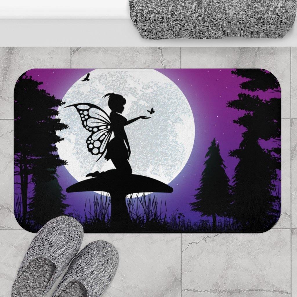 Twilight Fairy Silhouette Full Moon Whimsical Bath Mat | lovevisionkarma.com