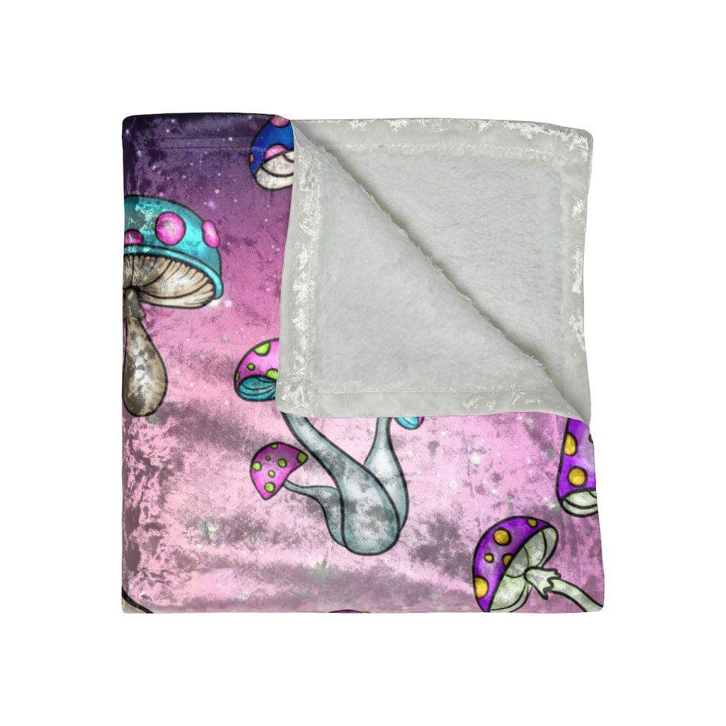 Trippy Mushroomcore Cosmic Colorful Crushed Velvet Blanket | lovevisionkarma.com