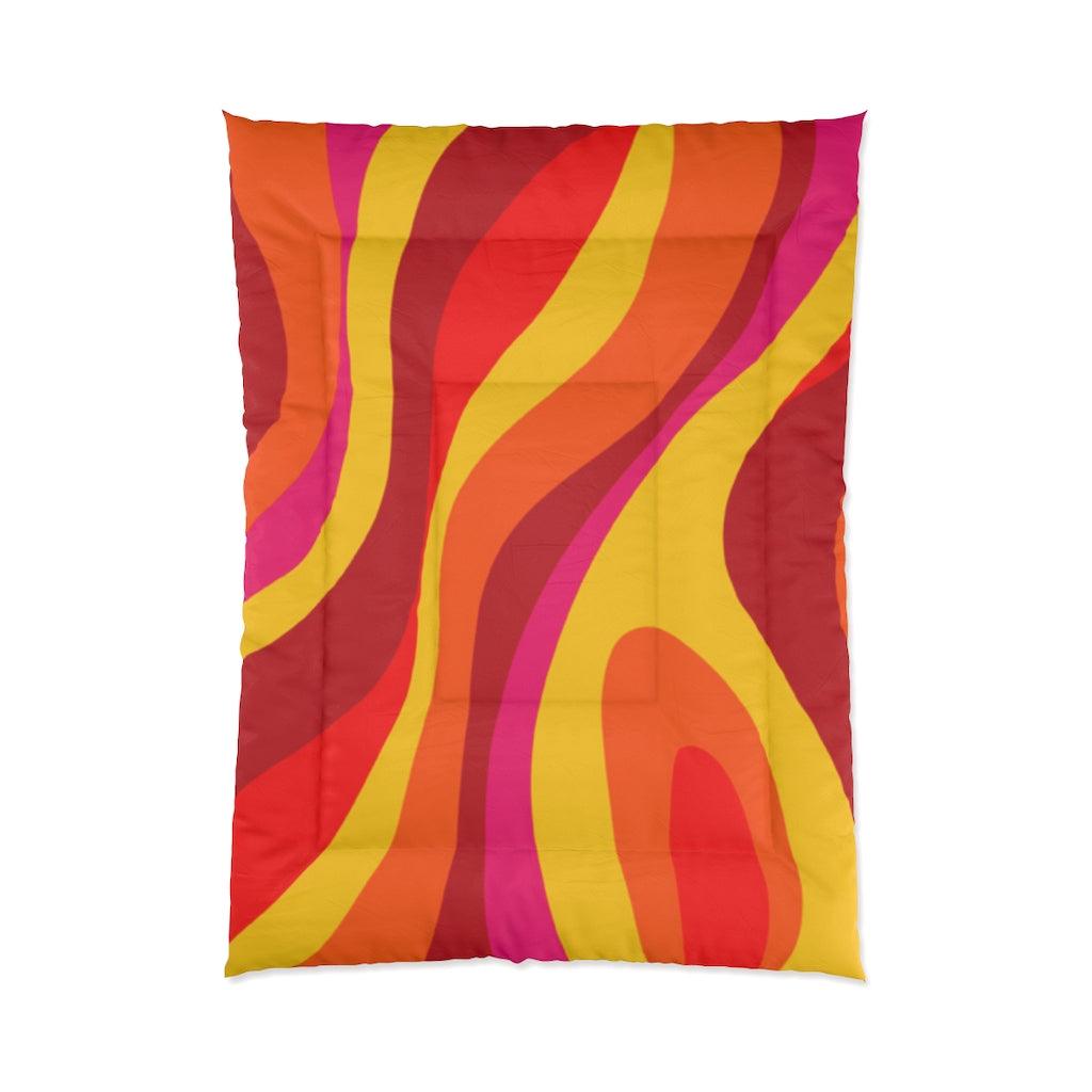 Groovy 60's Hippie Retro Swirl Orange, Yellow and Red MCM Comforter | lovevisionkarma.com