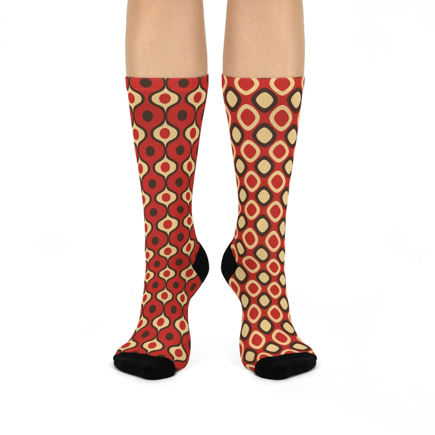 Mismatched Funky Retro Red Cushioned Unisex Crew Socks | lovevisionkarma.com