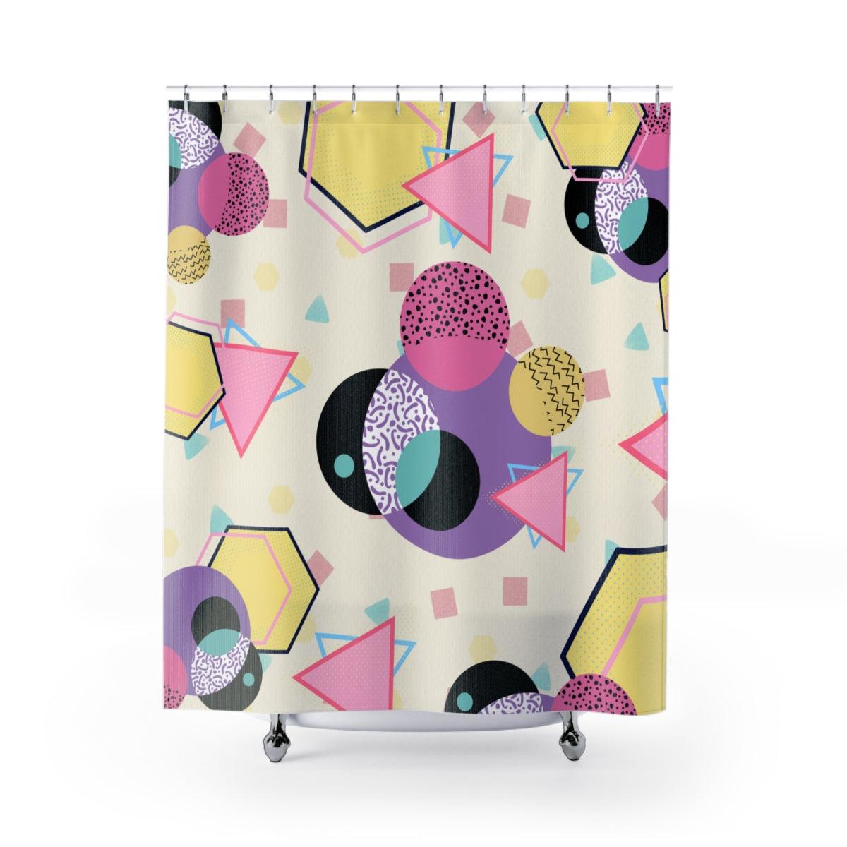 Retro 90's Aesthetic Geometric Throwback Multicolor Shower Curtain | lovevisionkarma.com