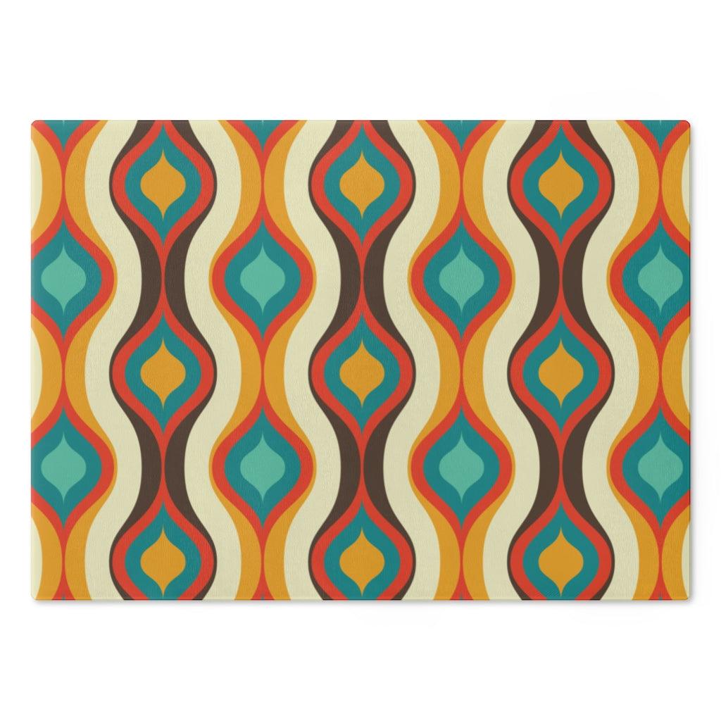 Retro Geometric Mid Century Mod Multicolor Glass Cutting Board | lovevisionkarma.com