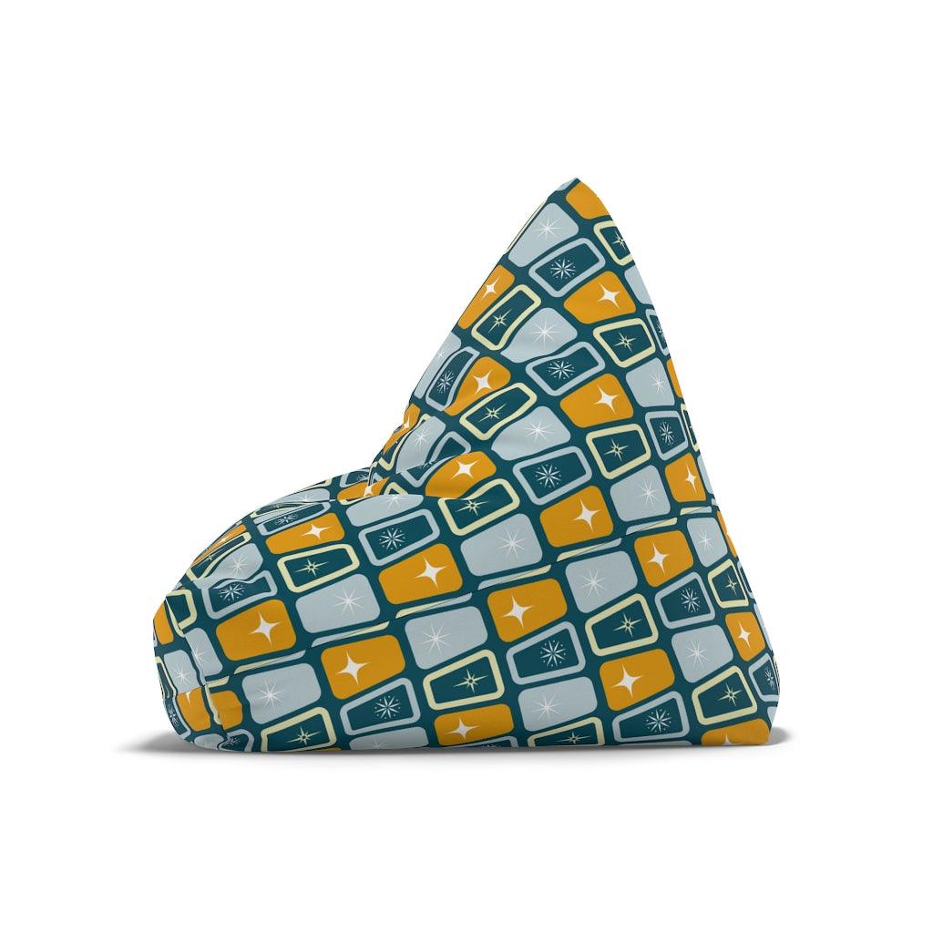 Retro Atomic Starburst MCM Blue & Mustard Bean Bag Chair COVER | lovevisionkarma.com
