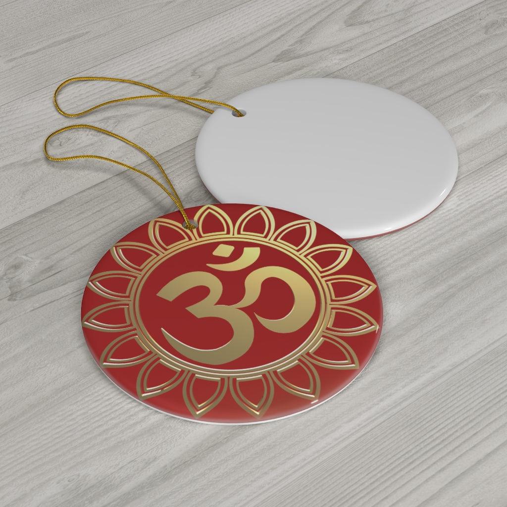 Om Red Ceramic Ornament for Diwali Decor & Christmas Tree Ornament | lovevisionkarma.com